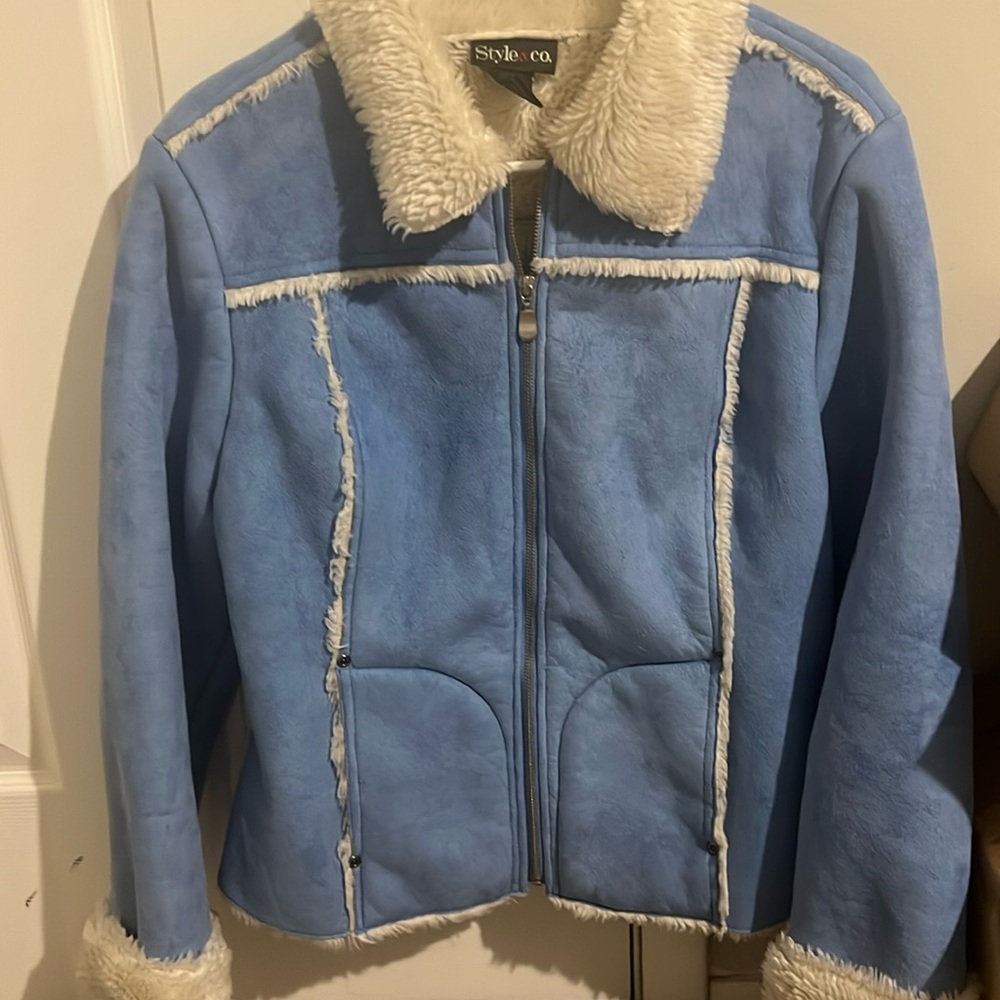 Blue women’s faux fur coat